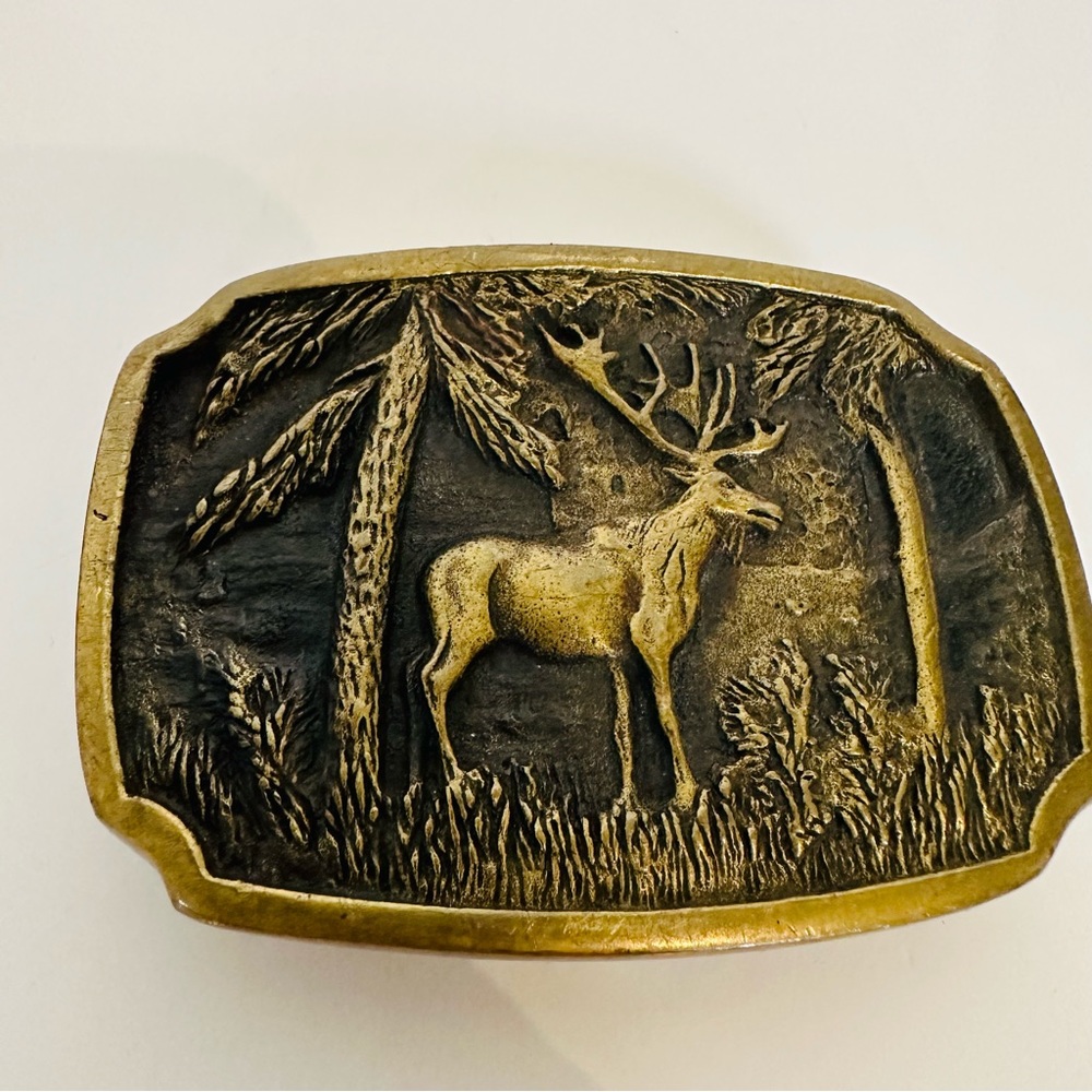 Vintage Brass Belt Buckle Moose Made in USA